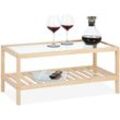 Couchtisch, Wohnzimmertisch mit Glasplatte, Holz, hbt 35 x 80 x 40 cm, rechteckiger Sofatisch, 2 Etagen, natur - Relaxdays