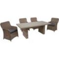 Poly-Rattan Garnitur HHG 084, Balkon-/Garten-/Lounge-Set Sitzgruppe, Spun Poly halbrundes Rattan mvg beige Kissen grau