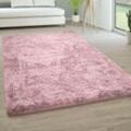 Paco Home - Hochflor Teppich Wohnzimmer Fellteppich Kunstfell Shaggy Flauschig Einfarbig 140x200 cm, Alt-Rosa