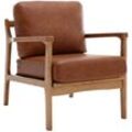 Wahson Loungesessel Vintage Sessel Wohnzimmer Relaxsessel mit Holzgestell, Leinen, Braun