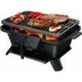 Goplus - Holzkohlegrill, Tischgrill, Campinggrill, Mobiler Grill, Grilltopf mit Grillrost, mit Abnehmbarem Daempfer, Leistungsstarker