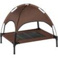 Erhöhtes Hundebett mit Baldachin, Haustierbett, Hundeliege outdoor mit Dach, Atmungsaktiv, Taftstoff für Camping Kaffee 76 x 61 x 73 cm - Pawhut