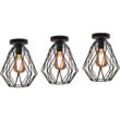 Industriell Deckenlampe in Käfigform Moderne Deckenleuchte Metall E27 Lüster für Schlafzimmer Küche Wohnzimmer Flur Badezimmer Bar Schwarz 3PCS