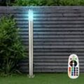 Led Außen Steh Stand Lampe Leuchte edelstahl Garten Beleuchtung Stromverteiler Steckdose dimmer inkl. fernbedienung