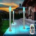 Etc-shop - 3x rgb led Außen Steh Lampen fernbedienung Garten Steckdosen Edelstahl Terrassen Leuchten dimmbar