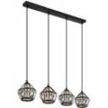 Globo - Hängelampe Hängeleuchte Pendelleuchte Wohnzimmerlampe, 4 flammig, Glaskristalle Metall schwarz, 4x E14 Fassungen, LxBxH 73x12,5x150cm