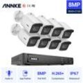 Annke 8CH 4K Ultra hd 8CH 4K H.265+ PoE-Netzwerk Video-Sicherheitssystem + Überwachungs-NVR mit 8MP Bullet POE-Kameras Audioaufnahme - ohne Festplatte