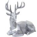 Deko Figur Hirsch HHG 697, Reh Deko-Hirsch Tierfigur Skulptur Statue, liegend Indoor/Outdoor, Polyresin 33x30x15cm - grey