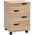 Finebuy - Rollcontainer SV51850 Holz 40x60x40cm Schubladenschrank Büro Container, Schreibtischcontainer mit vier Schubladen, Bürocontainer