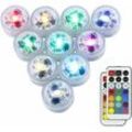 10 Stück Mini-Tauch-LED-Leuchten, wasserdichte Unterwasserlampe, rgb, mehrfarbige LED-Kerzen, Beleuchtung mit 2 Fernbedienungen für Pool, Teich,