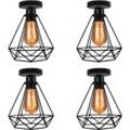 Deckenleuchte Vintage, 1 Flammig Deckenlampe im Industri Stil, Art Diamant Lampe mit Käfig für Wohnzimmer Schlafzimmer Esszimmer Schwarz 4PCS