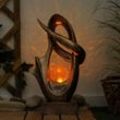 Solarlampe für Außen Garten Deko Terrassen Lampe Außen Boden Solar Lampe Outdoor stehend, Feuereffekt, Skulptur bronze, Crackle Glaskugel, 1x LED