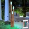 Wegeleuchten Außen Edelstahl Außenlampe Standleuchte Gartenleuchte Holzoptik, Edelstahl, dimmbar Fernbedienung, 3x RGB LED 8,5W 806Lm, DxH 28 x 170 cm