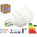 Jandei - 3 x led -Glühbirnen 15W E27 Luz 6000k kalte weiße Sensor -led -Lampen mit Detektor