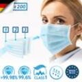 Virshields® Medizinischer Mundschutz - Typ IIR, BFE 99,98% / VFE 99,6%, DIN EN 14683, Made in EU, 200 Stück, 3-lagig - OP Masken, Mund und