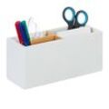 Schreibtisch Organizer, Bambus, 4 Fächer, für Bürobedarf & Kosmetika, Stiftehalter, hbt: 8 x 21 x 9 cm, weiß - Relaxdays