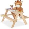 Kindersitzgruppe outdoor, Picknickbank für Kinder, hbt: 50x89x79 cm, Garten, Kindersitzgarnitur, Holz, natur - Relaxdays