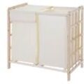 Wäschesammler HHG 582, Laundry Wäschebox Wäschekorb, Massiv-Holz 2 Fächer 60x60x33cm 68l hellbraun, Bezug creme