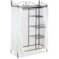 Metall Garderobe country 172 x 105 x 45 cm HxBxT, Landhausstil Kleiderschrank mit Stoffvorhang, schwarz-weiß - Relaxdays