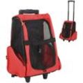 Hundetrolley Transporttasche Tragetasche für Tiere Trolley 2-in-1 Haustierrucksack Hundetasche mit Tür und Fenster atmungsaktiv Oxfordstoff Rot 42 x