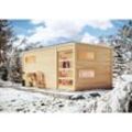 Saunahaus Hygge Gartensauna 3 Sitzbänke aus Holz, Sauna mit 38 mm Wandstärke, Außensauna mit Montagematerial - Naturbelassen - Karibu