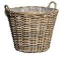 Spetebo - Rattan Pflanzkorb natur mit Henkeln - 42 cm - Weide Blumenkorb mit Folie - Garten Deko Flechtkorb Gartenkorb Weidenkorb Übertopf geflochten