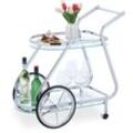 Servierwagen, mit Rädern & Rollen, 2 Etagen, Glas & Chrom, hbt: 76x76x46 cm, Küchenwagen, transparent/silber - Relaxdays