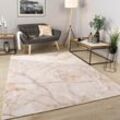 Teppich Wohnzimmer Schlafzimmer Kurzflor Abstrakt Mamor Optik Modern Waschbar 80x150 cm, Beige - Paco Home