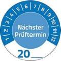 Avery Zweckform Prüfplakette 7906 „Nächster Prüftermin“ 20__zum Selbereintragen, extrem robust, Ø 30 mm, 80 Stück/10 Bogen, Vinylfolie, blau