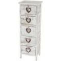 Kommode Sues, Schubladenkommode Schrank, 5 Schubladen mit Herzen 86x29x25cm, Shabby-Look, Vintage