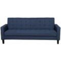 3-Sitzer Sofa Dunkelblau Stoffbezug Gesteppt mit Schlaffunktion Dunkle Holzbeine Schmale Armlehnen Retro-Design Wohnzimmer Schlafsofa Sofabett