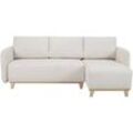 Schlaf-Ecksofa modulierbar beiger Stoff mit Velours-Effekt und helles Holz 3-4 Sitzer ROMANE