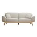 Skandinavisches Sofa aus beigem Stoff mit Samteffekt und hellem Holz 3-Sitzer FREEMA