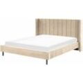 Polsterbett Beige 180 x 200 cm Samtstoff Mit Lattenrost Glamour Doppelbett Königsbett Ehebett Schlafzimmer Elegant Modern