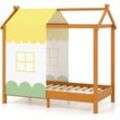 Hausbett mit abnehmbarem Betthimmel & Lattenrost, Kinderbett aus Holz, Holzbett für Kinder, 70 x 140 cm - Costway