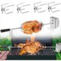 Aufun - Grillspieß Set, mit 4 x Fleischklammer, 1 x Motor, elektrischer Edelstahl Drehspieß (Motor 220-240V), 107cm, für bbq Rotisserie, Drehspiess