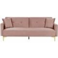 Beliani - 3-Sitzer Schlafsofa Rosa Samtbezug Gesteppt mit Goldenen Metallbeinen 2 Kissen Retro Klappsofa Wohnzimmer Sofa mit Schlaffunktion