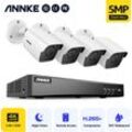 Annke - 8 Kanal 4K Ultra hd Überwachungskamera Set Aussen dvr und 4 × 5MP hd Wetterfeste Kameras mit exir led ir Nachtsicht App&Mail Alarm