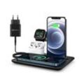 Wisam Smartphone-Dockingstation Wisam® 4 in 1 Multifunktion 15W QI Ladestation für Airpods Apple Watch, Steckverbindung, schwarz