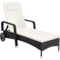 Sonnenliege Rattan mit Rollen - schwarz/beige