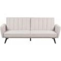 3-Sitzer Sofa Beige Stoffbezug Gesteppt mit Schlaffunktion Hohen Holzbeinen Armlehnen Rückenlehne Verstellbar Klappbar Wohnzimmer Schlafsofa