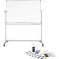 Mobiles Whiteboard Maul MAULstandard, 1000 x 2000 mm, 2-seitig, drehbar + Whiteboard Zubehörset, 31-teilg