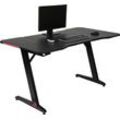 Gaming-Tisch DUO COLLECTION "Game-Rocker GT-45", schwarz (schwarz, schwarz, schwarz (carbon, optik)), Gamingtisch - LED-RGB Beleuchtungmit Farbwechsel, Fernbedienung-Tischplatte in Carbon-Optik-Eingearbeitete Armauflage-LED-RGB Beleuchtung in der Tischplatte und den Metallbeinen-Gummierte einstellbare Stellfüße, Tische