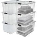 Aufbewahrungsboxen mit Deckel, 45L, 6er-Set, Transparent, Sicherer Verschluss, Stapelbar, Griffe, Schlafzimmer, Schrank, Büro, Organisation,