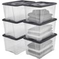 Iris Ohyama - Aufbewahrungsbox aus Kunststoff, 45 l Garagen-Aufbewahrungsbox, 6er-Set, BPA-frei, NTB-45, Schwarz, stapelbar, Verschlussclips – B58 x