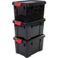 Iris Ohyama - 3er-Set, Aufbewahrungsbox, diy, 21 l, mit Clips, stapelbar, Garage - Power Box SK-210 - Schwarz