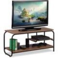 Tv Board, Industrie Design, Receiverablage, Stauraum CDs & DVDs, Fernsehtisch HxBxT 43x90x35 cm, braun/schwarz - Relaxdays