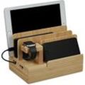 Ladestation, für Apple Watch, Bambus, HxBxT 15 x 21,5 x 15 cm, Handystation, Tablethalter, Uhrenständer, natur - Relaxdays