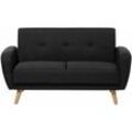 2-Sitzer Sofa Schwarz Stoffbezug mit Holzbeinen Schlaffunktion Verstellbar Rechteckig Skandinavisch Modern Wohnzimmer Ausstattung Schlafsofa