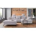 Ecksofa PLACES OF STYLE "Costello L-Form, mit Sitztiefenverstellung, Armteilverstellung und", silber, B:301cm H:89cm T:176cm, 100% Polyester, Samtoptik (100% Polyester), Sofas, 3 Nierenkissen, optional Bettfunktion und Bettkasten